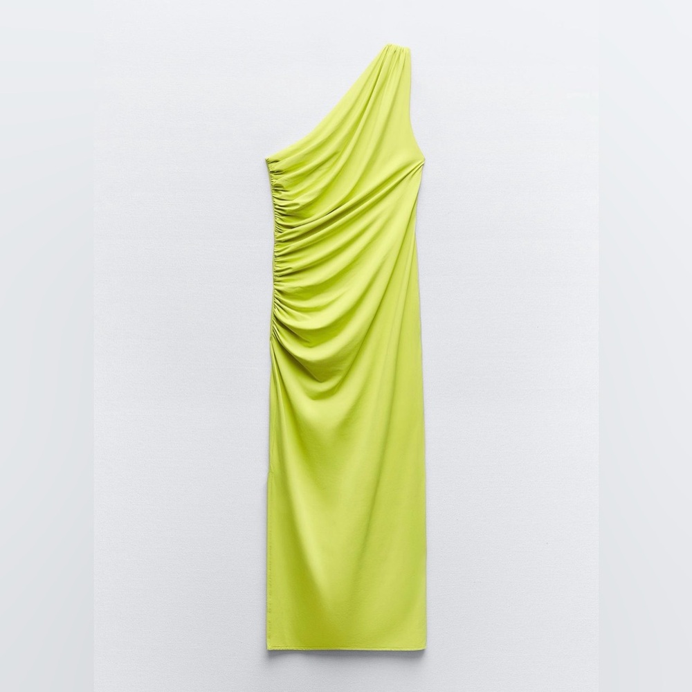 Zara Vibrant Green One-Shoulder Dress